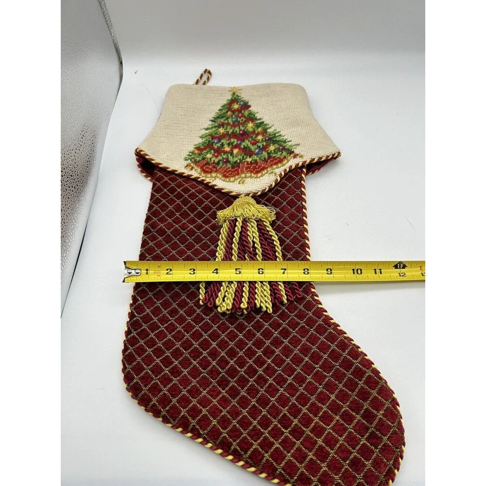 Dillards Trimmings Embroidered Christmas Stocking 21” Tassel Velvet VTG